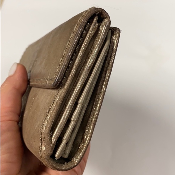 Coach Metallic Gold Leather Turnlock Clutch Wallet - Picture 5 of 15